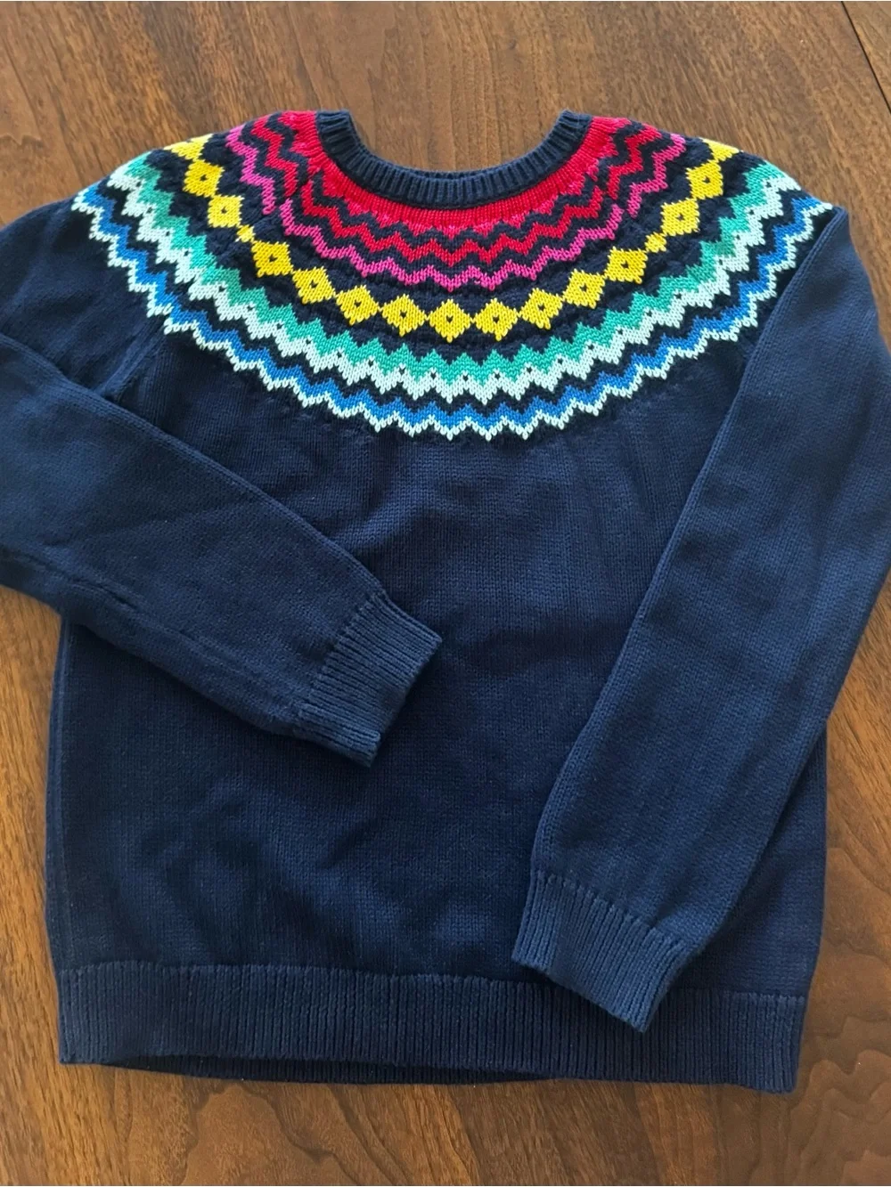 Primary Navy Sweater with Multicolor Fair Isle Yoke